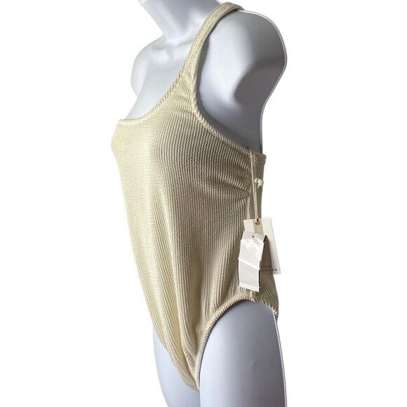 Good American Women’s Knit One Shoulder Thong Bodysuit Ivory 5/6 Small NWT - Picture 3 of 7